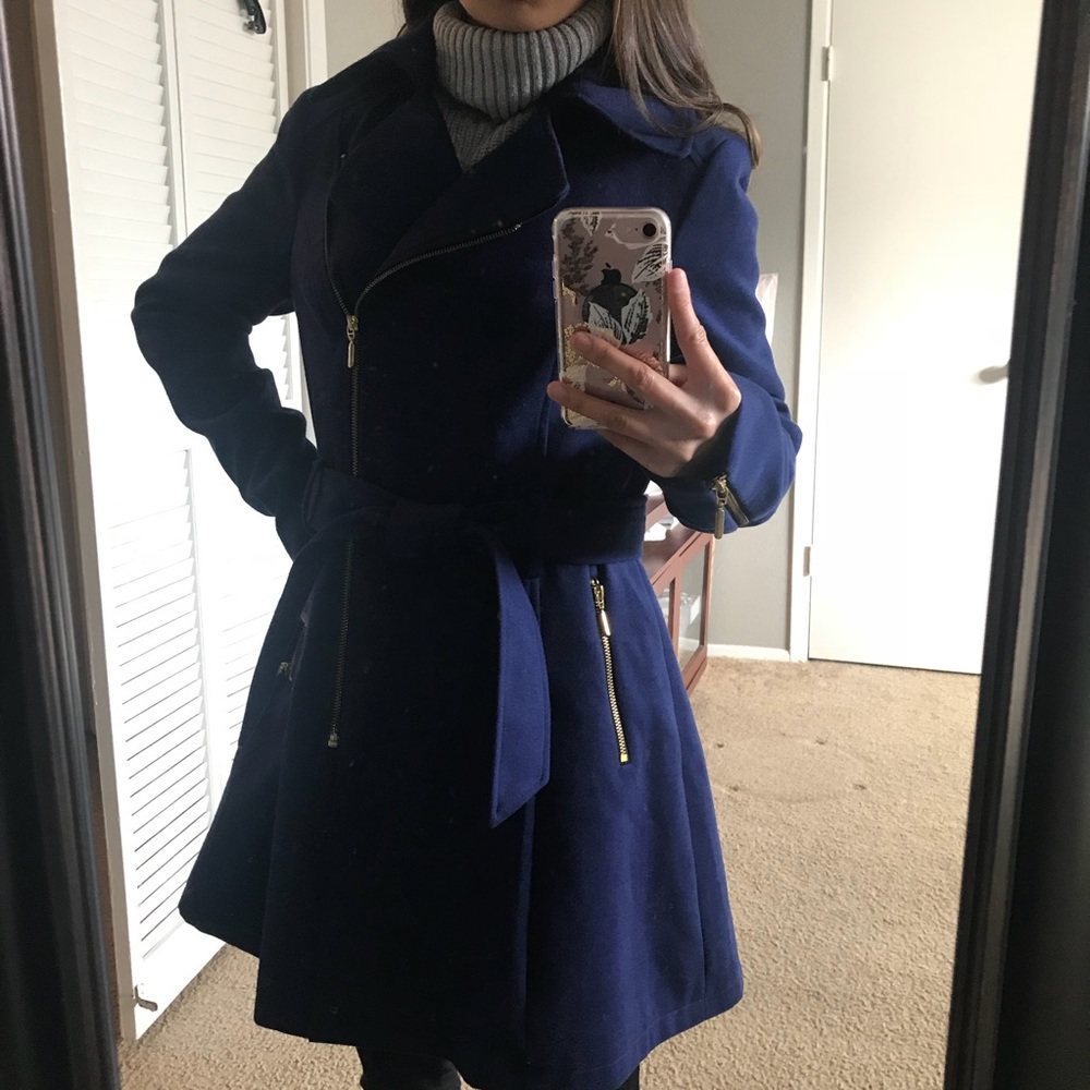 Calvin Klein asymmetrical zipper wool blend coat